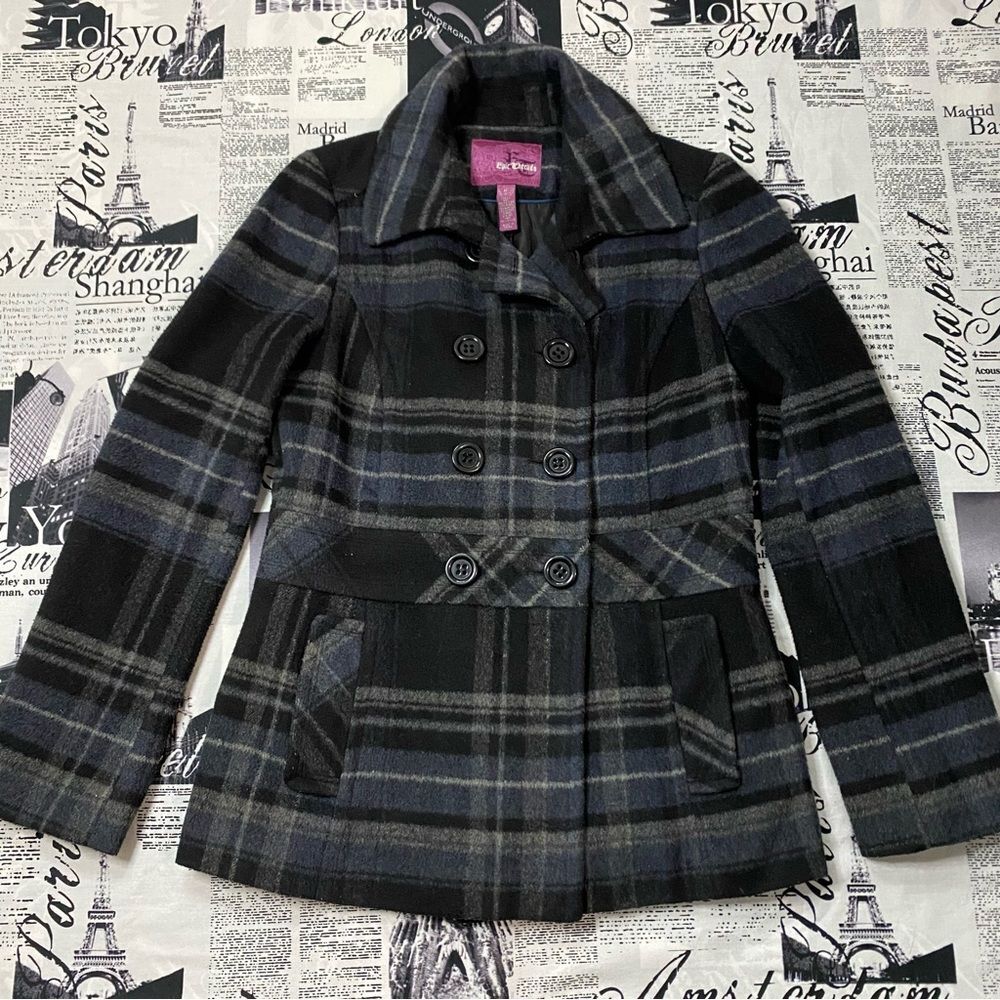 Epic Threads 2010 girls XL wool blend plaid button up winter jacket coat